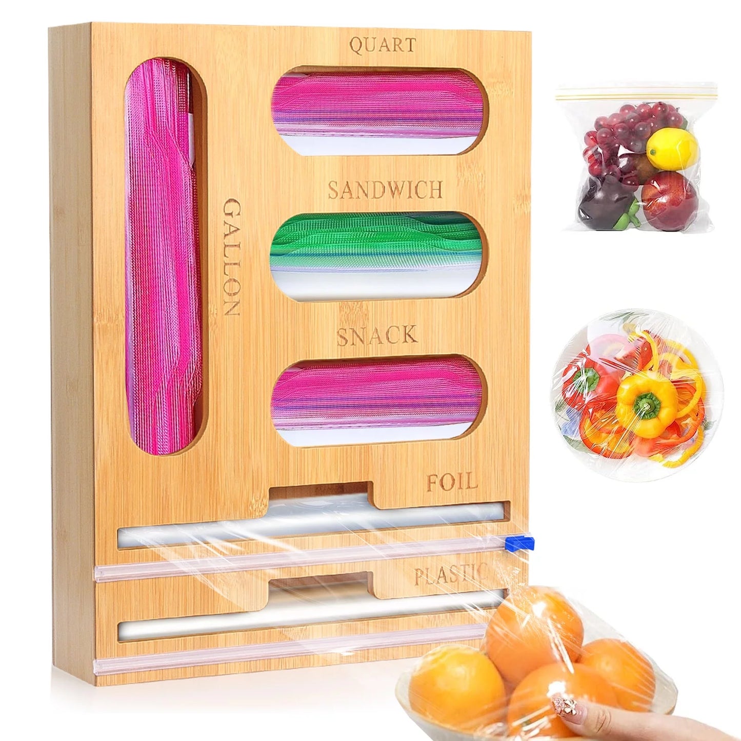 Bamboo Ziplock Bag Storage Organizer for Kitchen Drawer