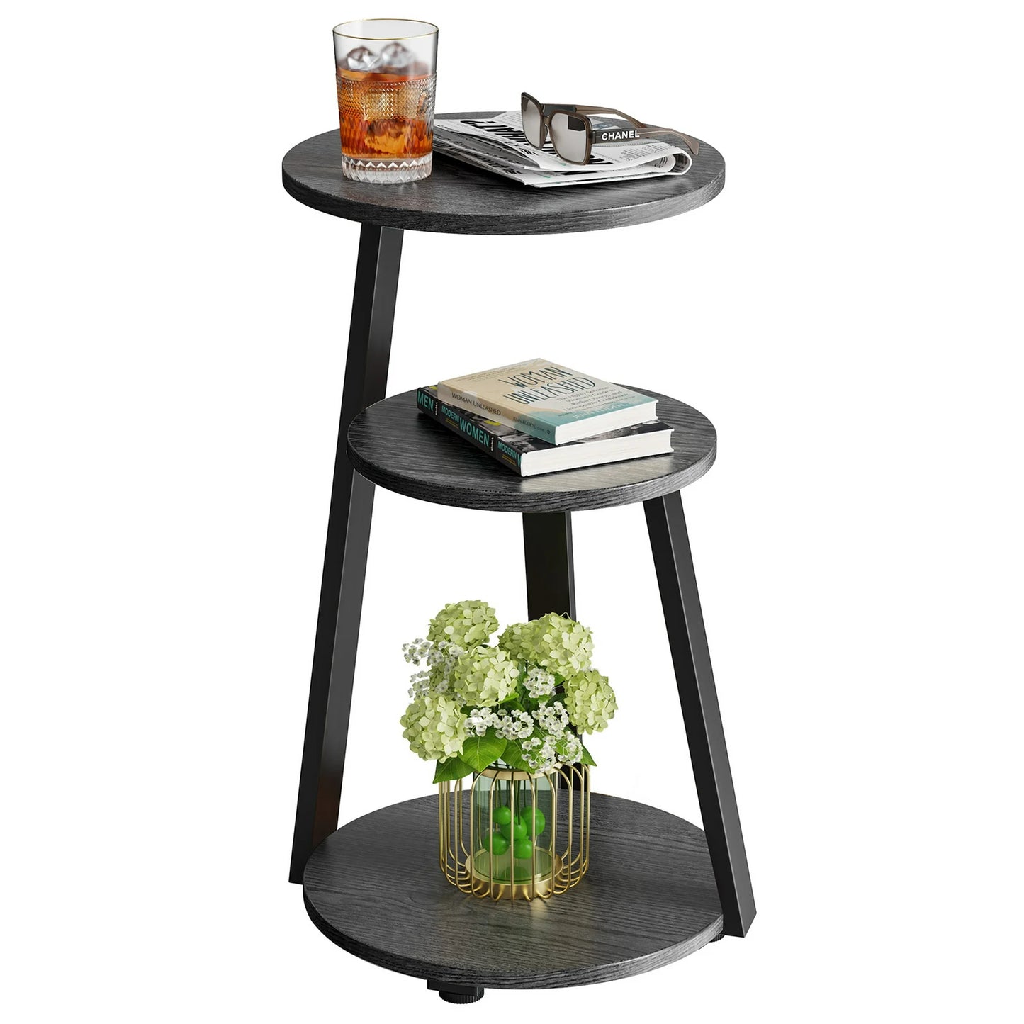 End Side Table, 3-Tier Coffee Table Nightstand for Home