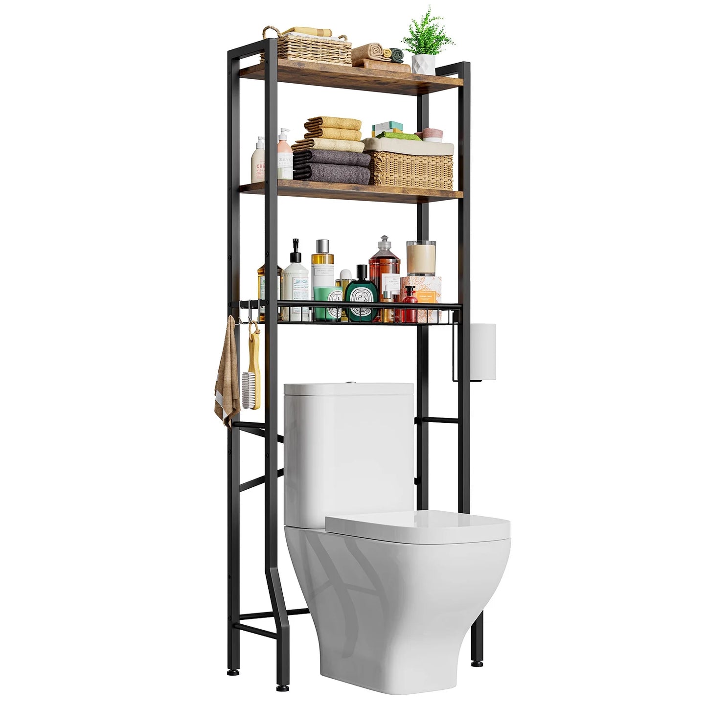 Over The Toilet Storage Shelf, 3-Tier Wooden Bathroom Organizer Freestanding Space Saver