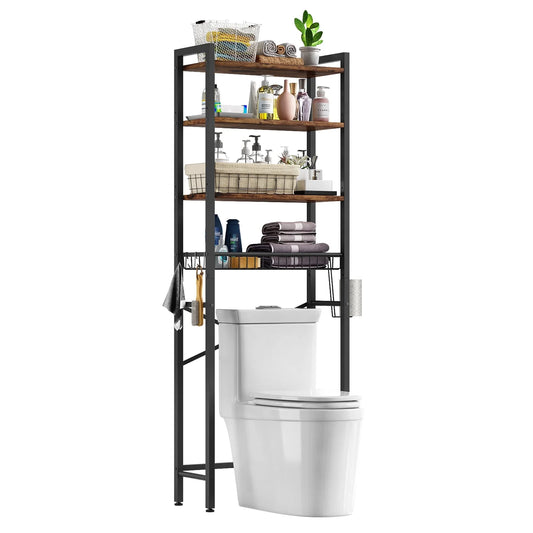 Over The Toilet Storage Shelf, 4-Tier Wooden Bathroom Organizer Adjustable Saver Space Rack