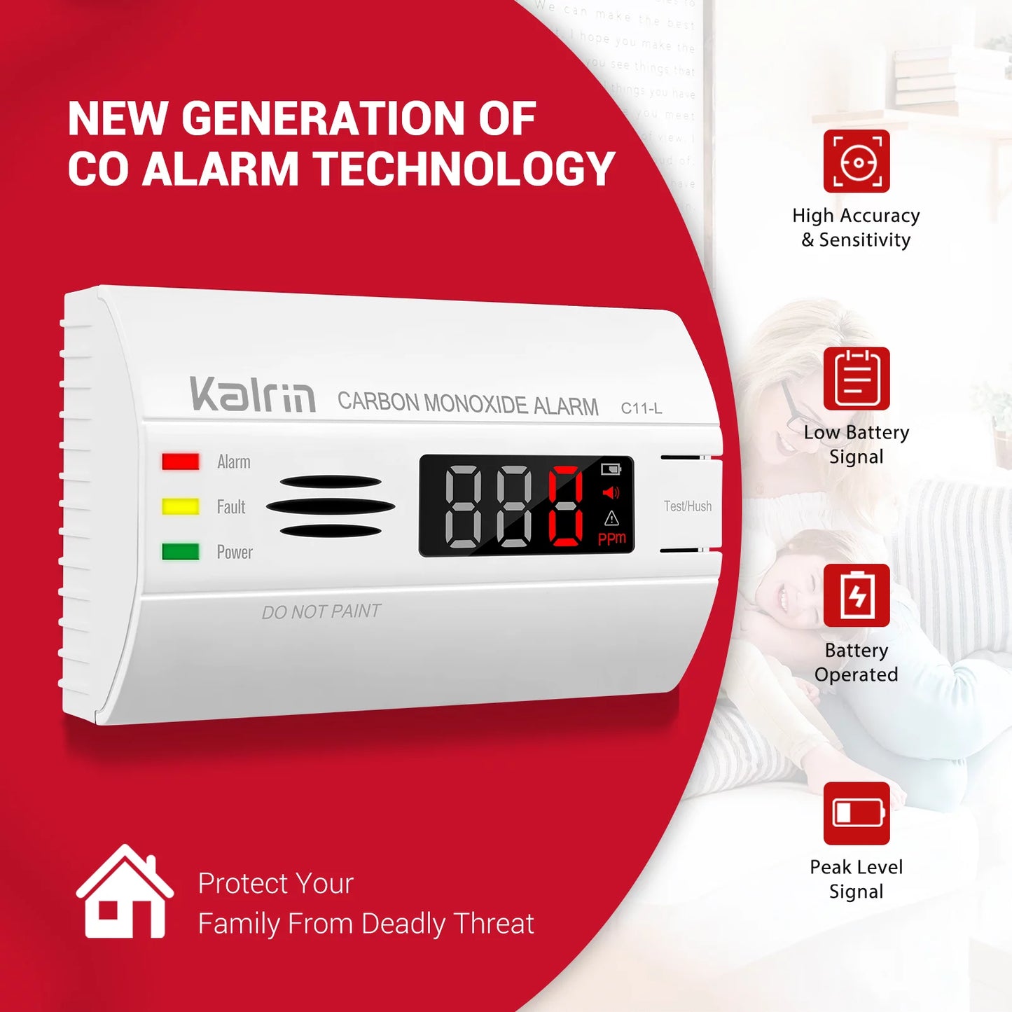 Carbon Monoxide Detector with 10 Year Life, UL2034 and EN 50291 Standard