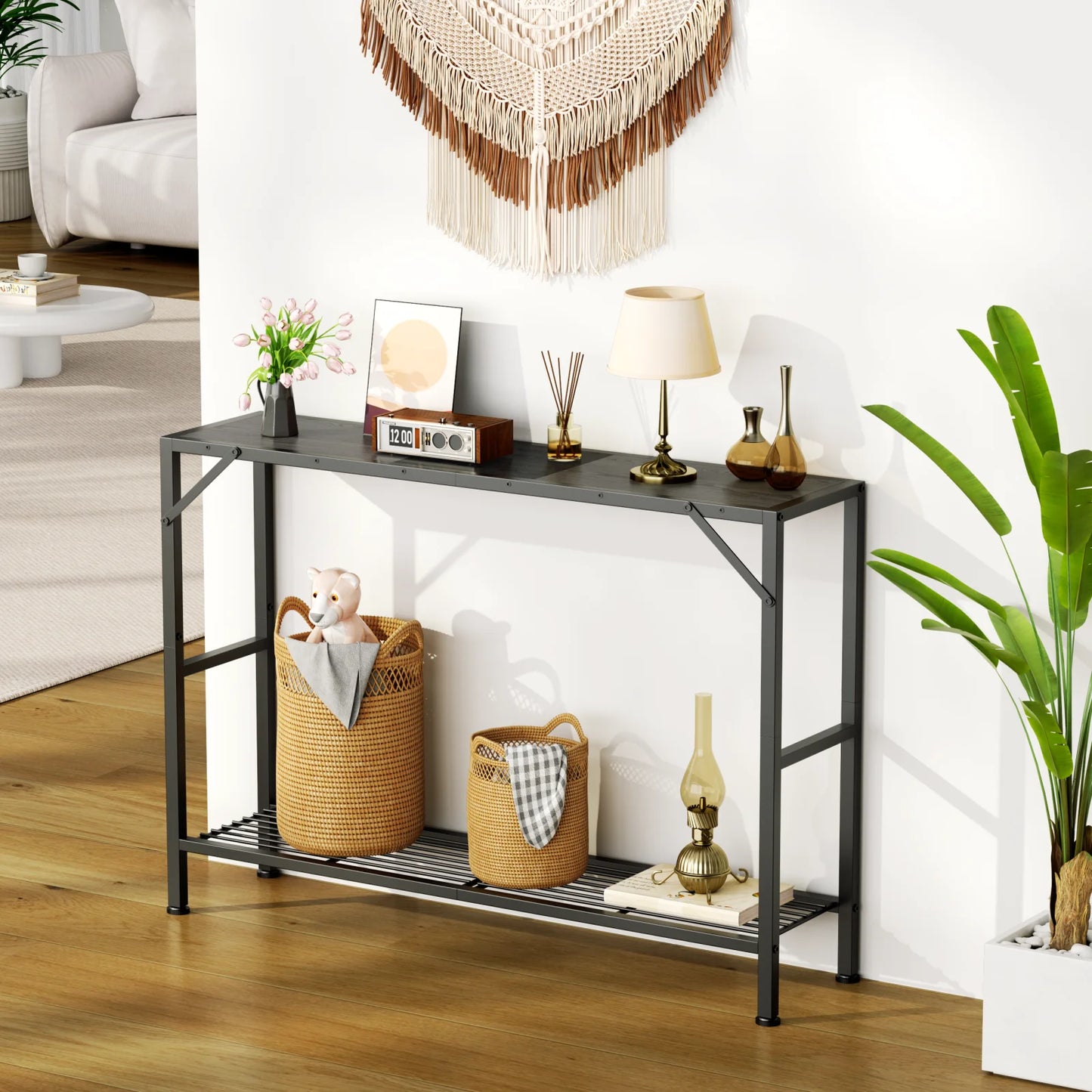 Narrow Console Table, Entryway Table Hallway Table with Storage Shelves