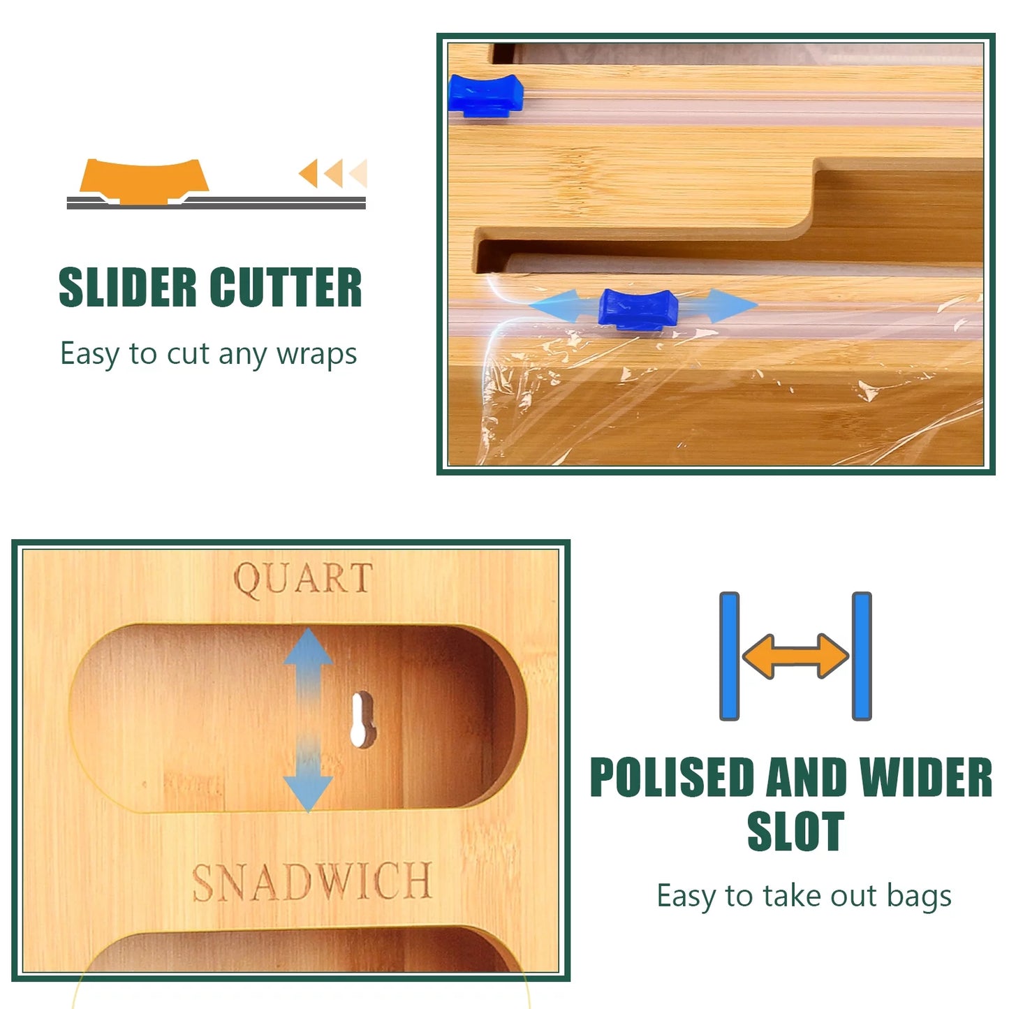 Bamboo Ziplock Bag Storage Organizer for Kitchen Drawer