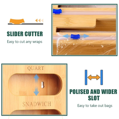 Bamboo Ziplock Bag Storage Organizer for Kitchen Drawer