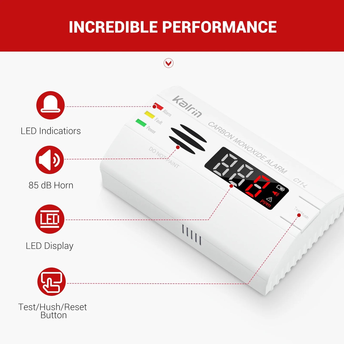 Carbon Monoxide Detector with 10 Year Life, UL2034 and EN 50291 Standard