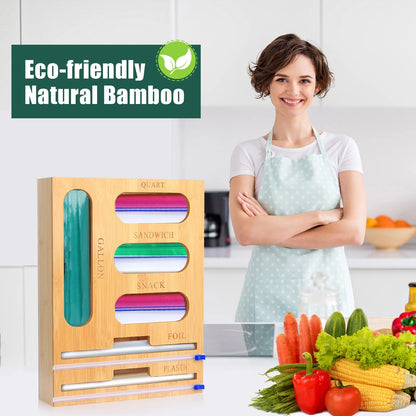 Bamboo Ziplock Bag Storage Organizer for Kitchen Drawer