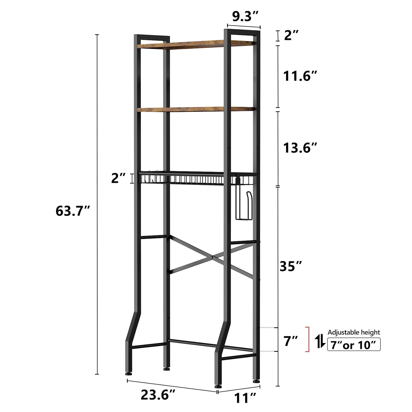 Over The Toilet Storage Shelf, 3-Tier Wooden Bathroom Organizer Freestanding Space Saver