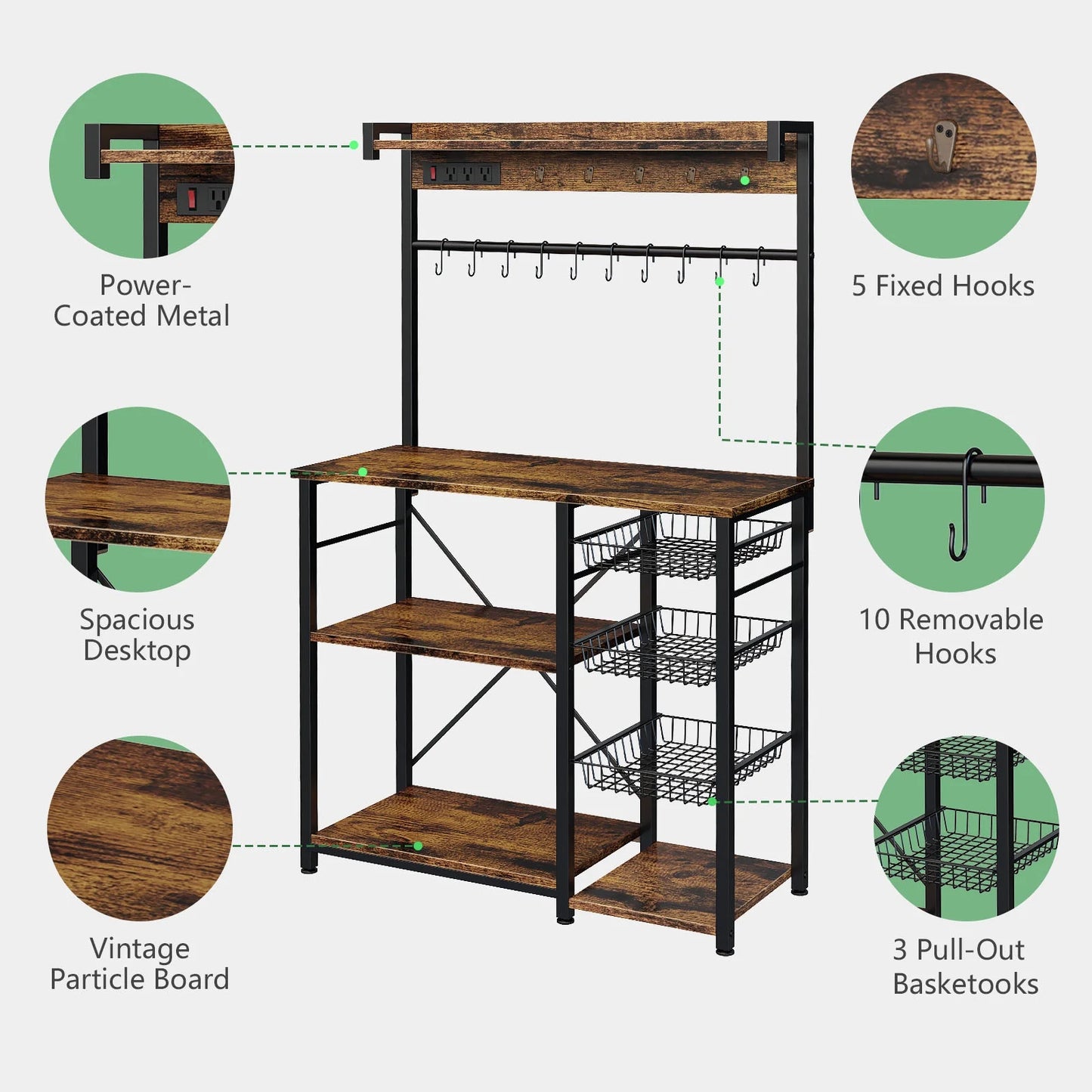 Large Bakers Rack with Power Outlets