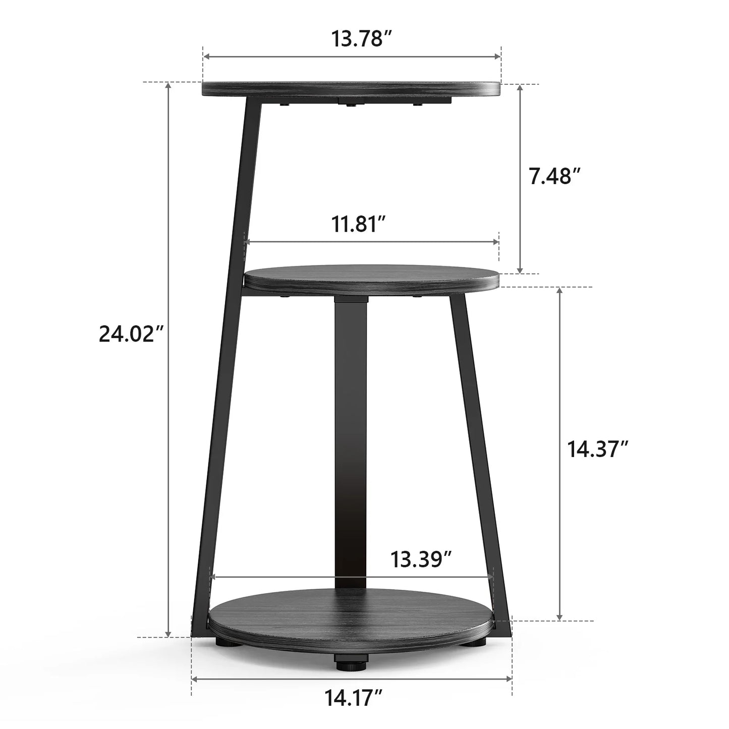 End Side Table, 3-Tier Coffee Table Nightstand for Home