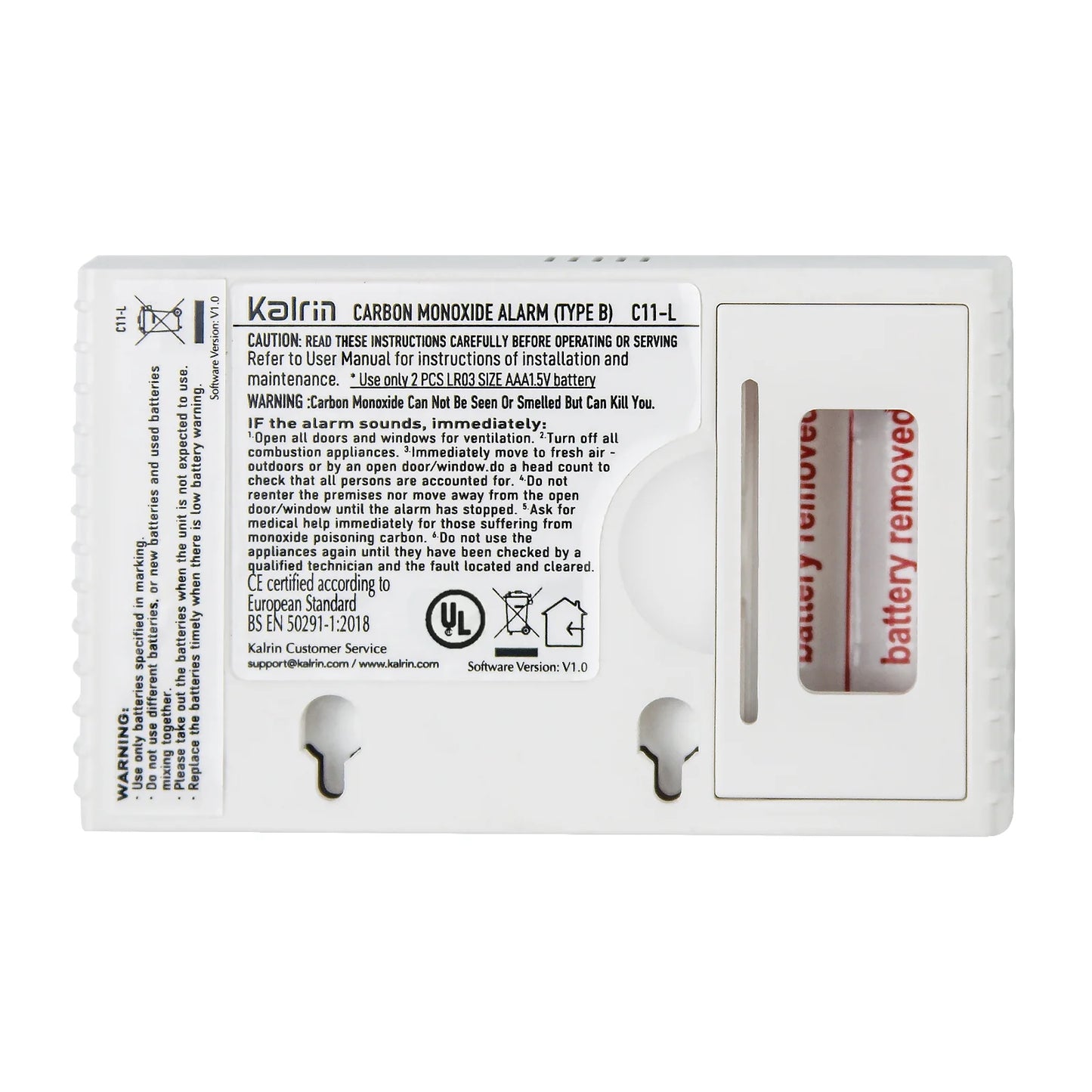 Carbon Monoxide Detector with 10 Year Life, UL2034 and EN 50291 Standard