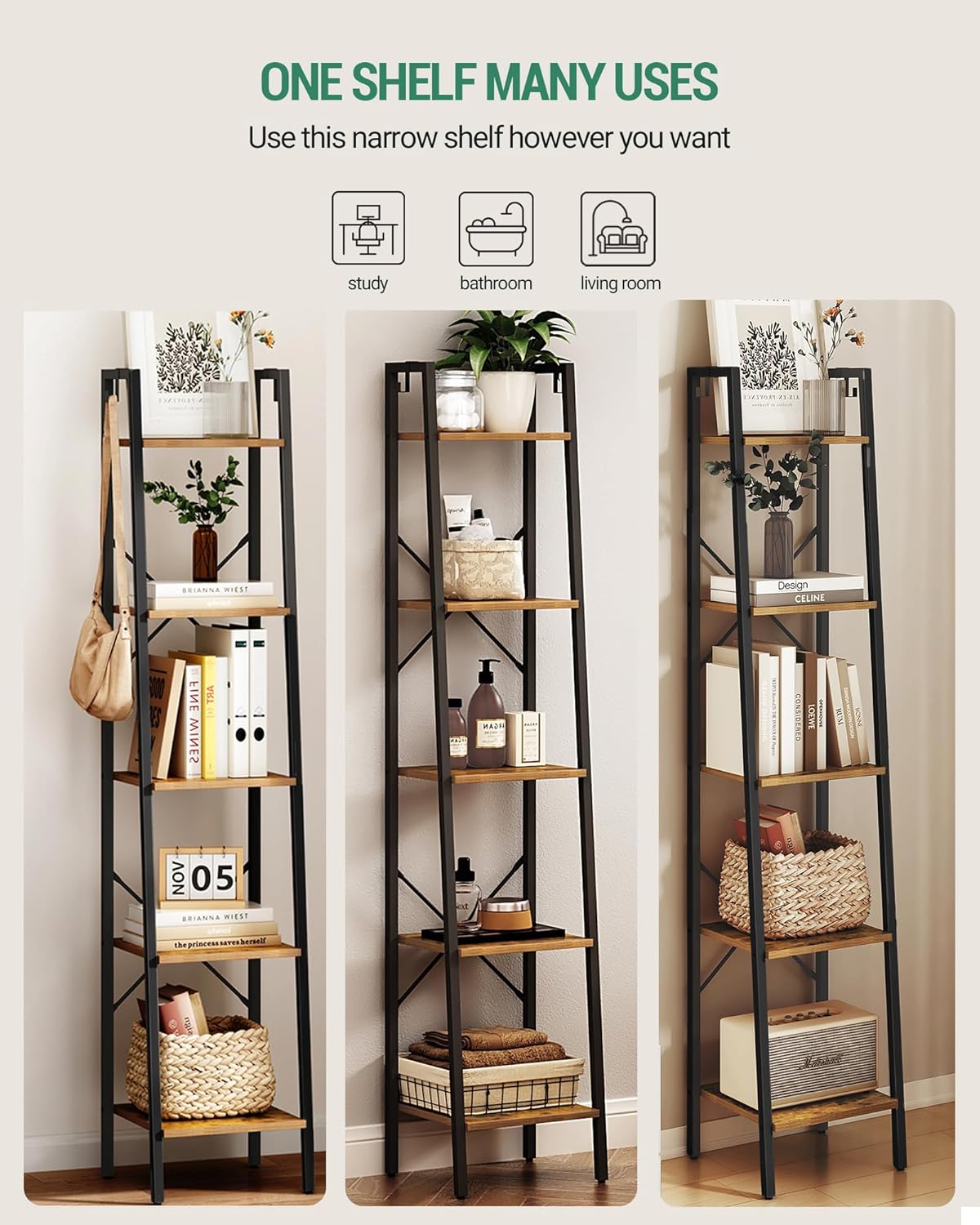 Ladder Shelf, Bookshelf Bookcase, Freestanding Corner Storage Shelve