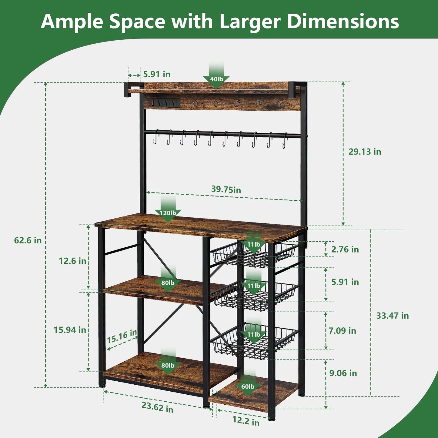 Large Bakers Rack with Power Outlets