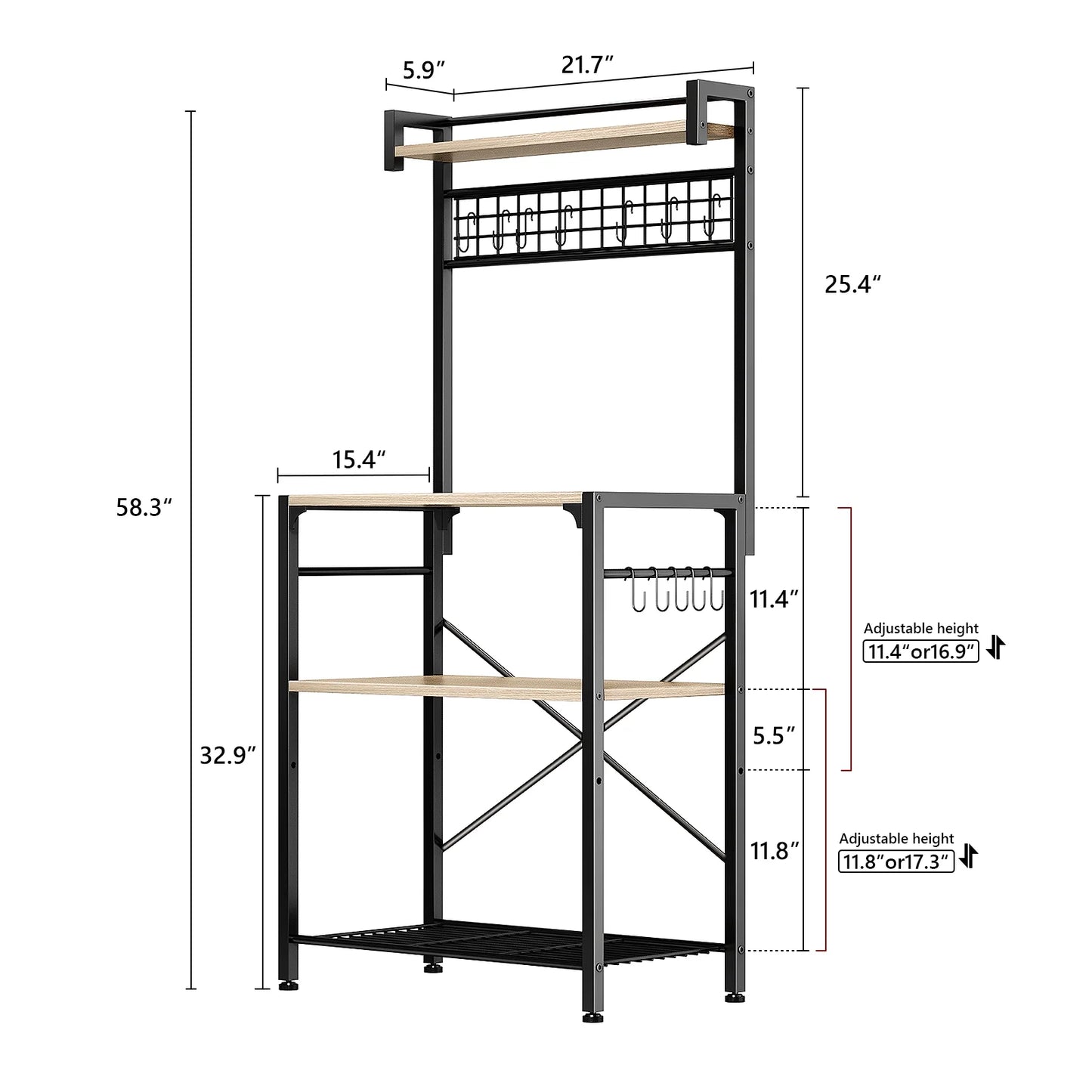 Kitchen Bakers Rack with Hutch, 4 Tiers Coffee Bar Table, Adjustable