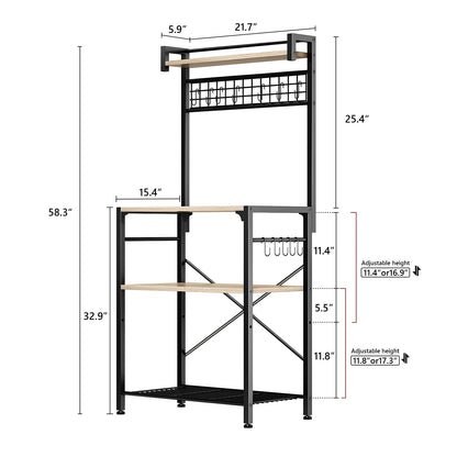 Kitchen Bakers Rack with Hutch, 4 Tiers Coffee Bar Table, Adjustable