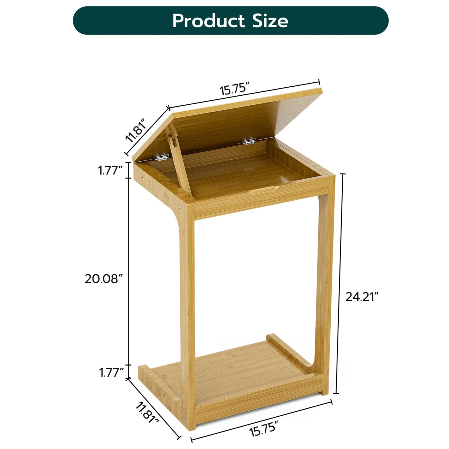 Side Table, C-Shaped End Table with Adjustable Top, Bamboo