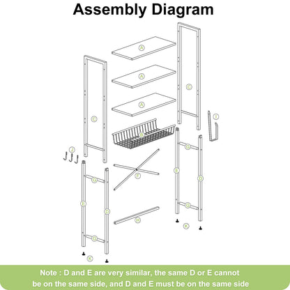 Over The Toilet Storage Shelf, 4-Tier Wooden Bathroom Organizer Adjustable Saver Space Rack