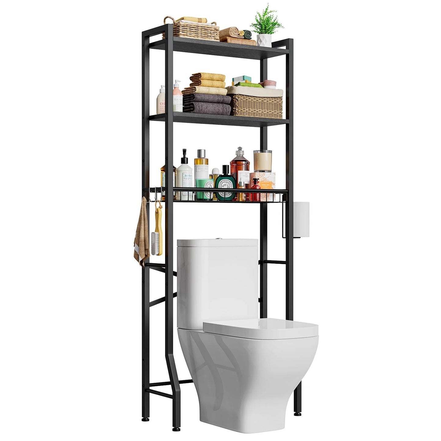 Over The Toilet Storage Shelf, 3-Tier Wooden Bathroom Organizer Freestanding Space Saver