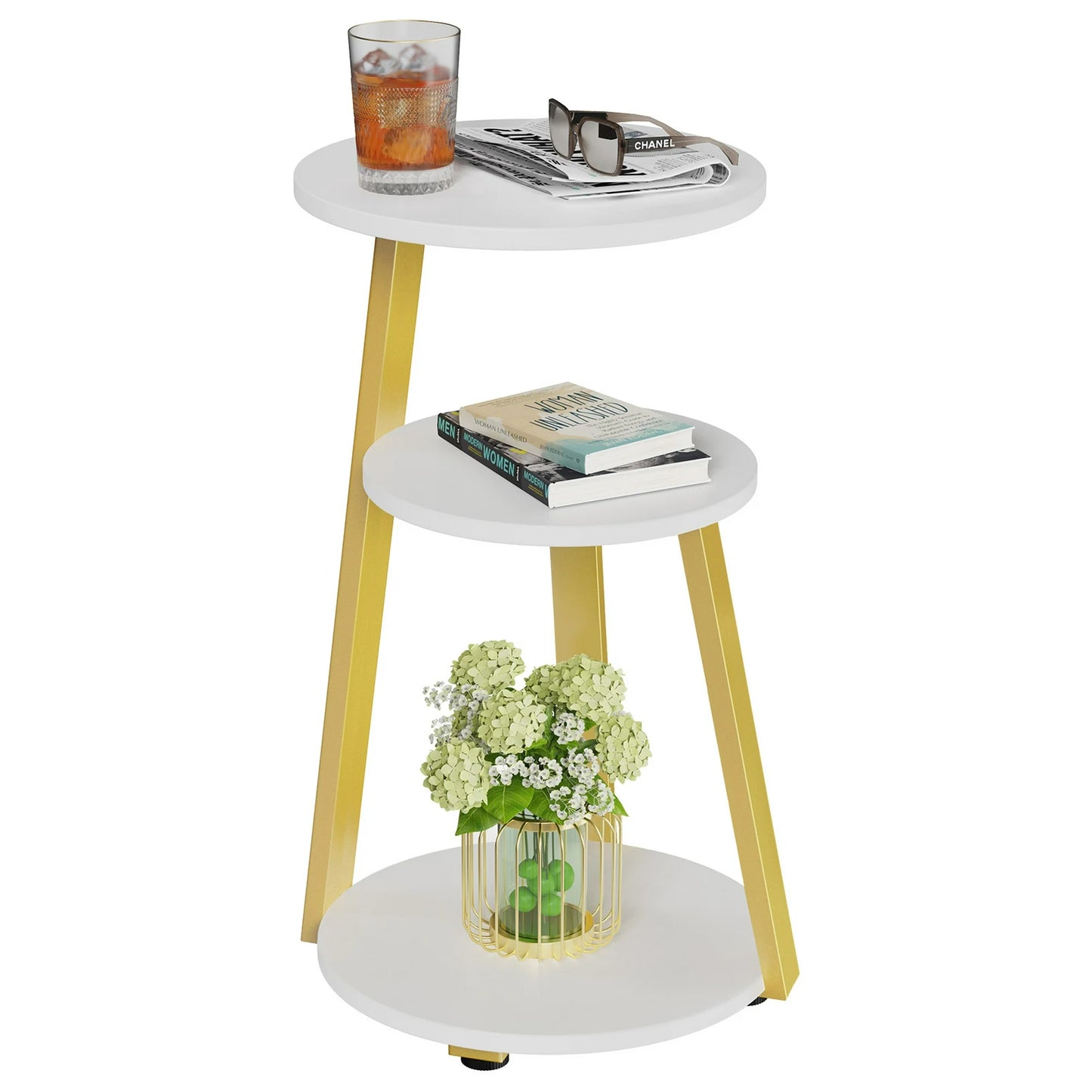 End Side Table, 3-Tier Coffee Table Nightstand for Home