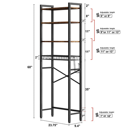 Over The Toilet Storage Shelf, 4-Tier Wooden Bathroom Organizer Adjustable Saver Space Rack