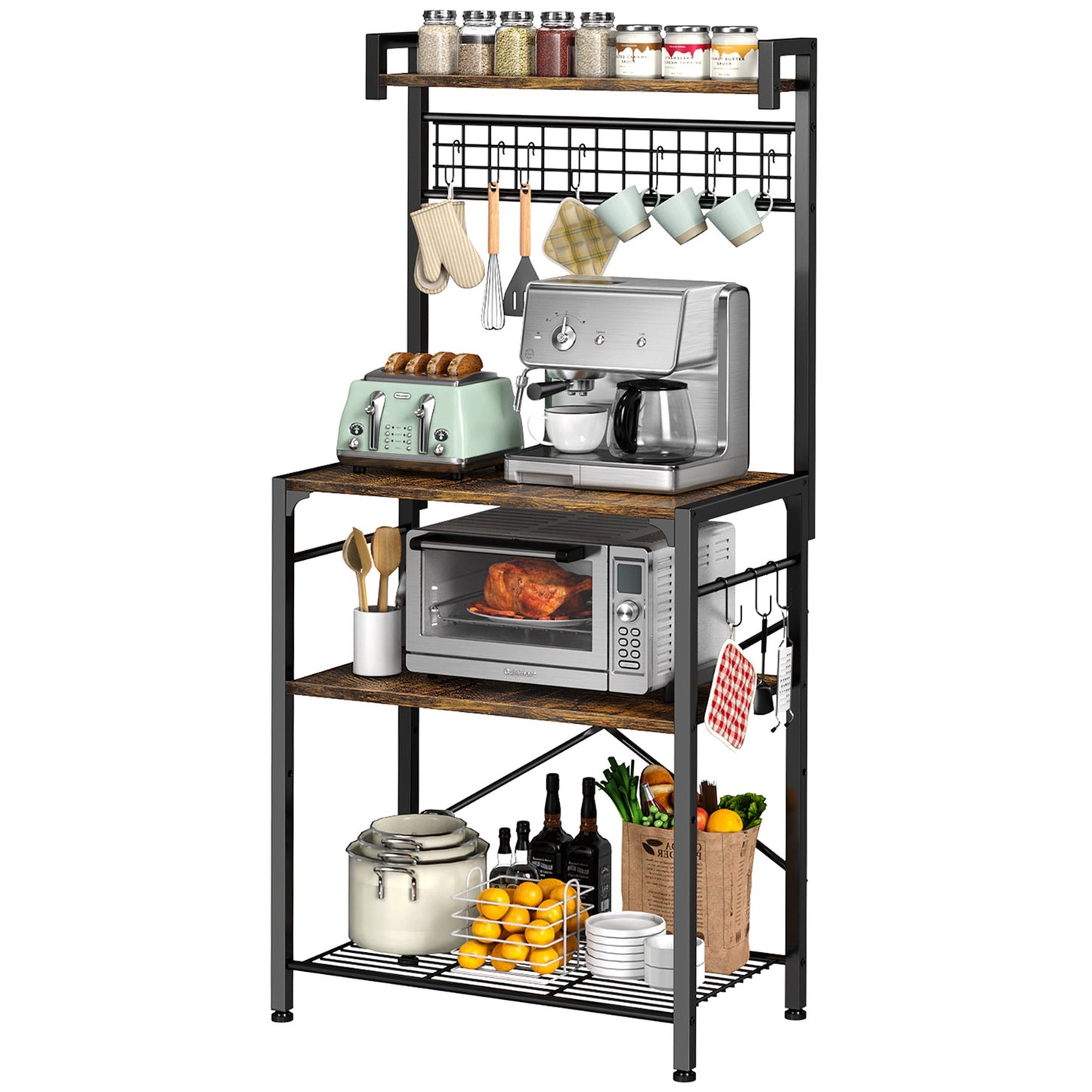 Kitchen Bakers Rack with Hutch, 4 Tiers Coffee Bar Table, Adjustable