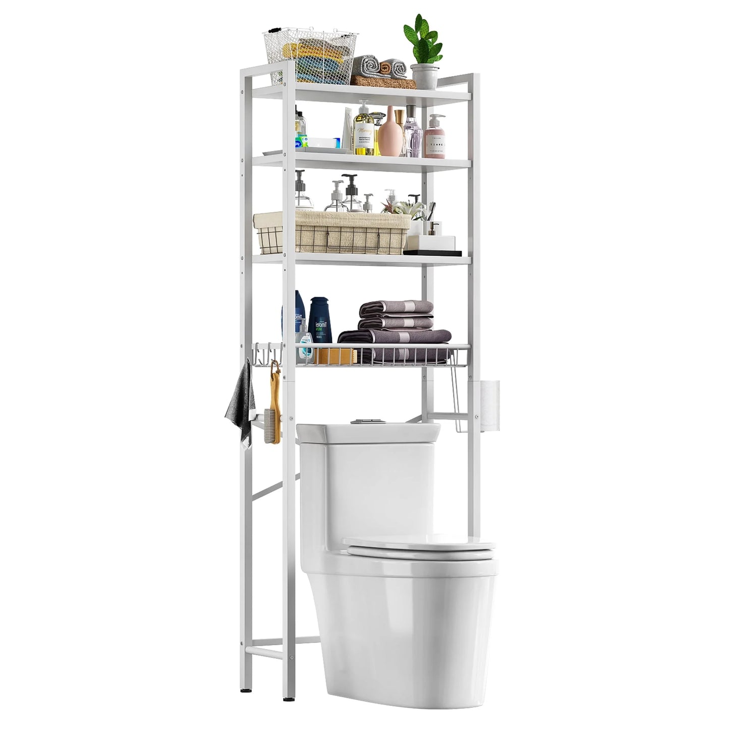 Over The Toilet Storage Shelf, 4-Tier Wooden Bathroom Organizer Adjustable Saver Space Rack