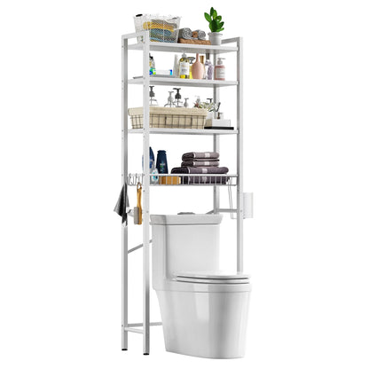 Over The Toilet Storage Shelf, 4-Tier Wooden Bathroom Organizer Adjustable Saver Space Rack